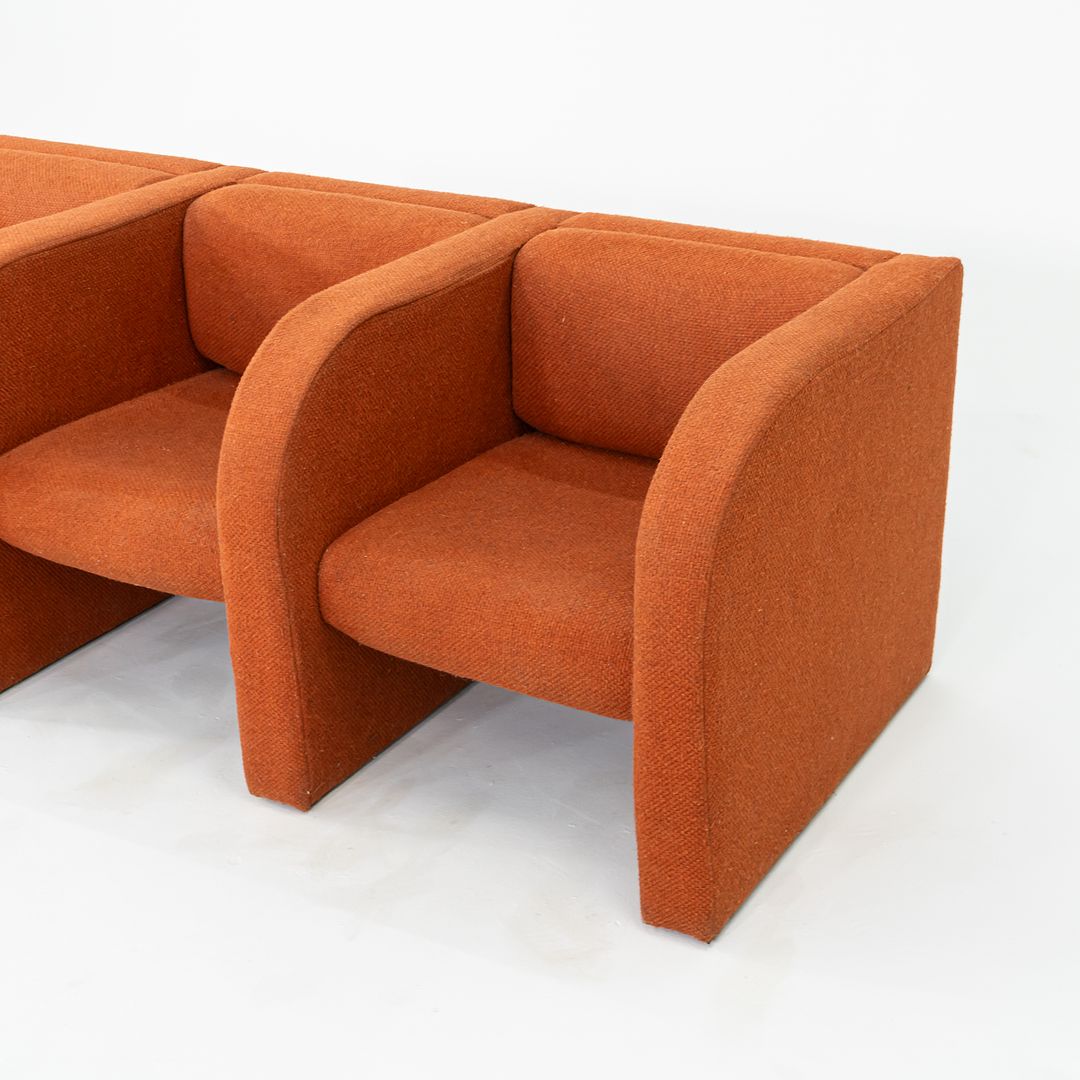 1970s Modernist Sculptural Three Seat Sofa in Orange Fabric