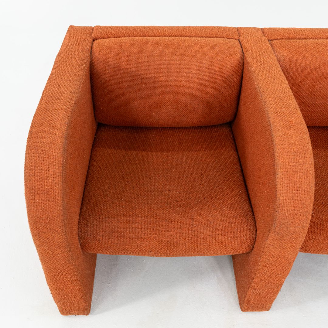 1970s Modernist Sculptural Three Seat Sofa in Orange Fabric