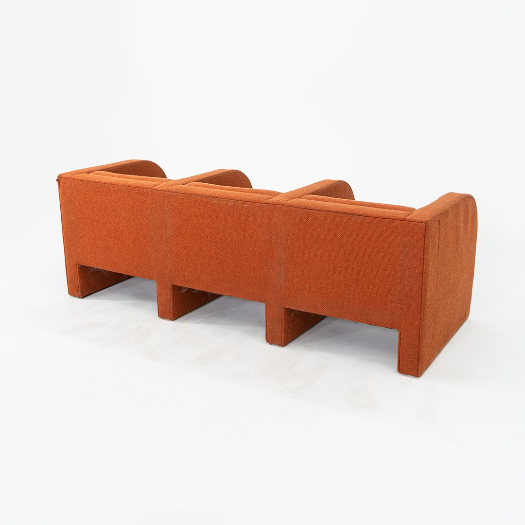 1970s Modernist Sculptural Three Seat Sofa in Orange Fabric