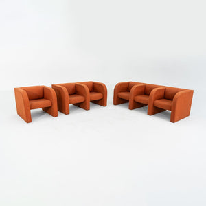 1970s Modernist Sculptural Three Seat Sofa in Orange Fabric