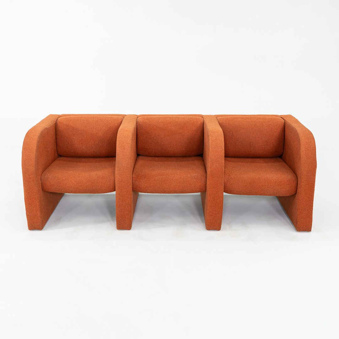 1970s Modernist Sculptural Three Seat Sofa in Orange Fabric