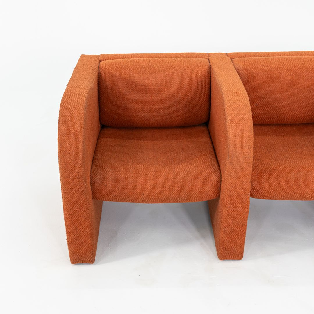 1970s Modernist Sculptural Three Seat Sofa in Orange Fabric