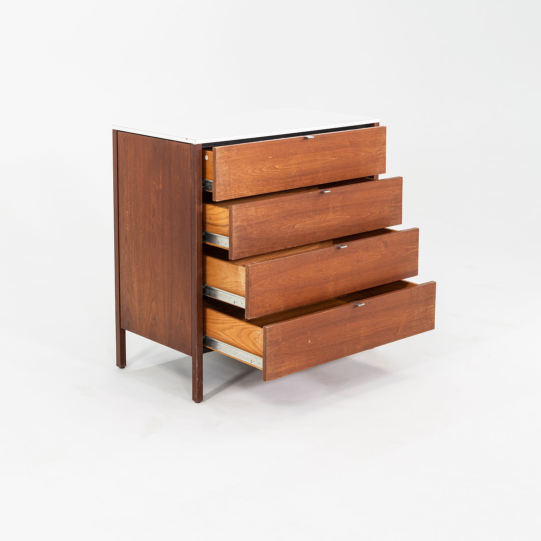 1960s Florence Knoll Four Drawer Walnut Dresser Cabinet with Laminate Top