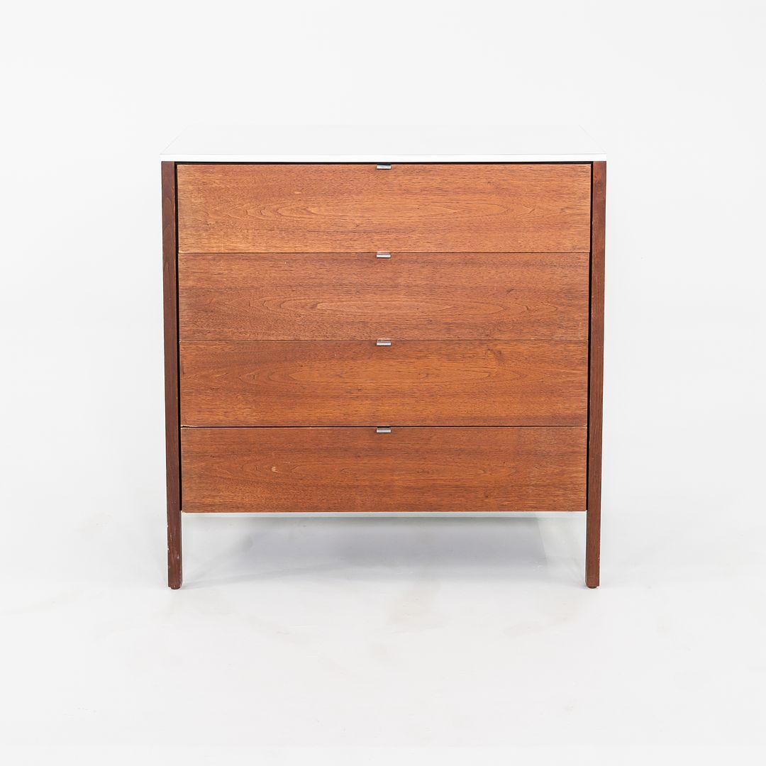 1960s Florence Knoll Four Drawer Walnut Dresser Cabinet with Laminate Top