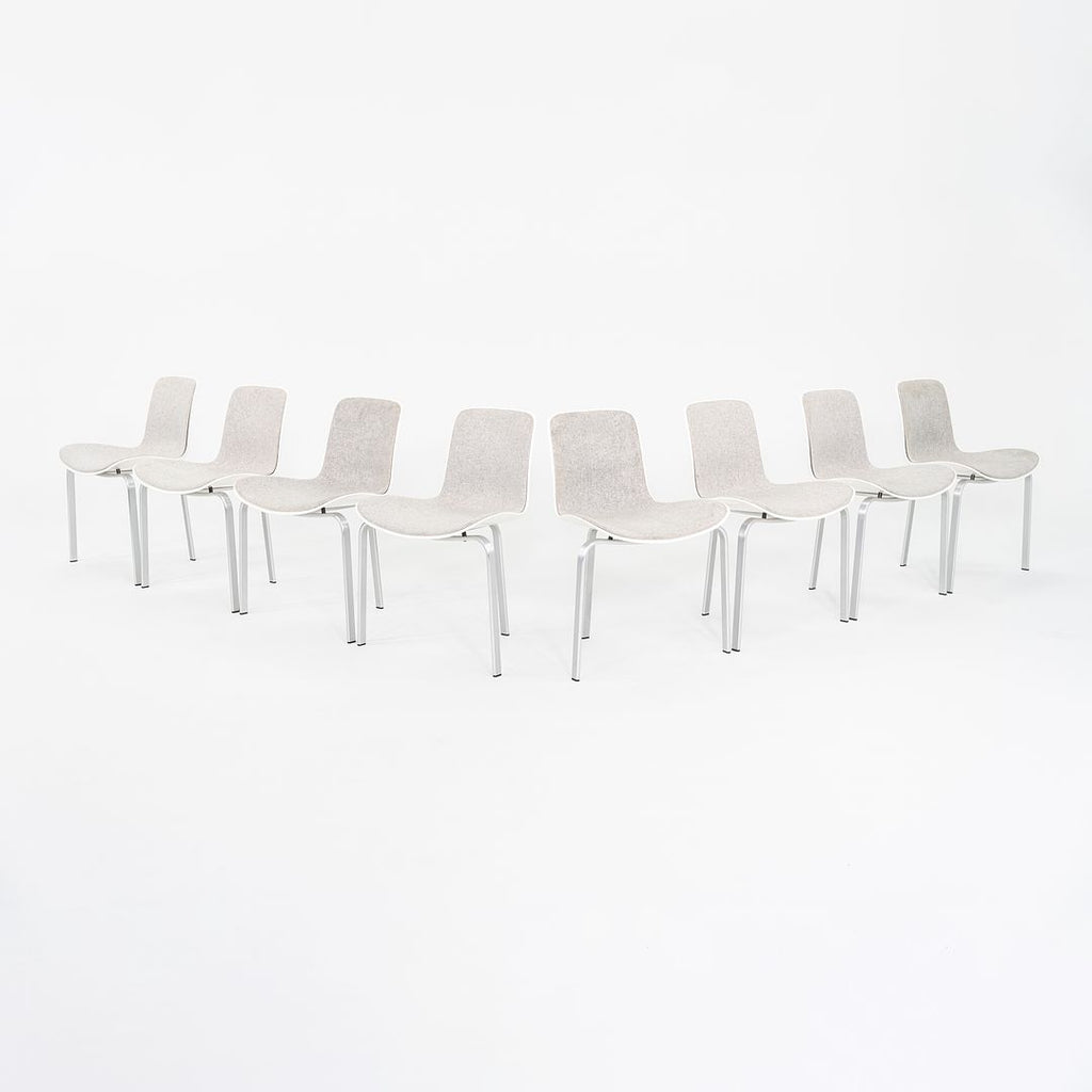 2008 Set of Eight Poul Kjaerholm for Fritz Hansen PK8 Dining Chairs in Grey Fabric with White Shells