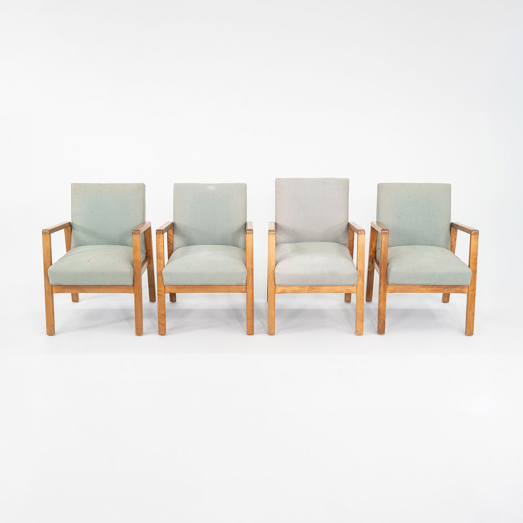 C. 1945 Set of Four Alvar and Aino Aalto for Artek Dining Hallway Arm Chairs Model 54/404