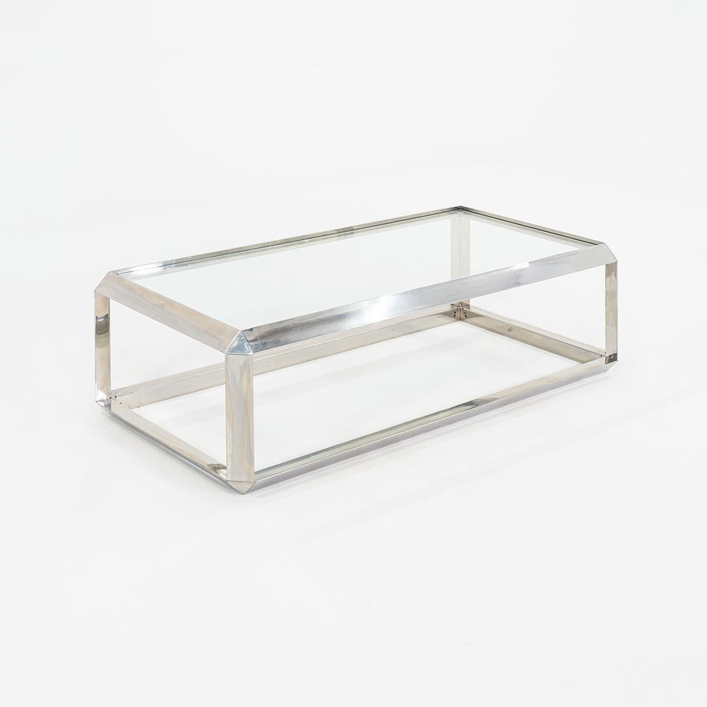 C. 1970s Chromed Steel Coffee Table with Glass Top Attributed to Ross Littell