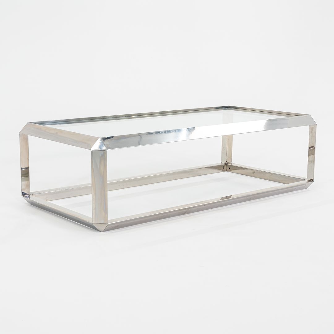 C. 1970s Chromed Steel Coffee Table with Glass Top Attributed to Ross Littell