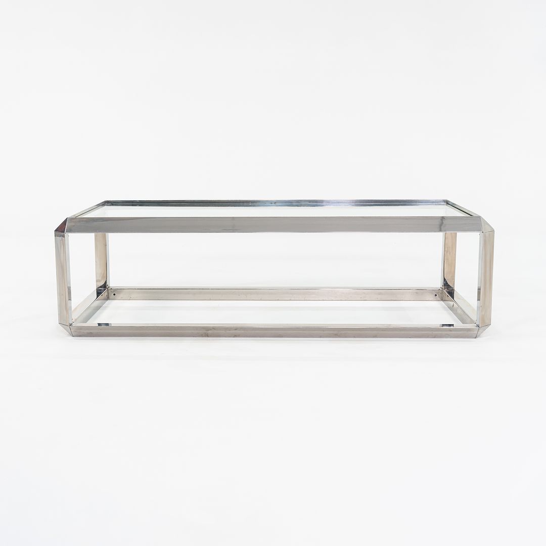 C. 1970s Chromed Steel Coffee Table with Glass Top Attributed to Ross Littell