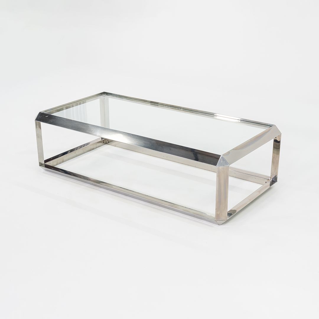 C. 1970s Chromed Steel Coffee Table with Glass Top Attributed to Ross Littell