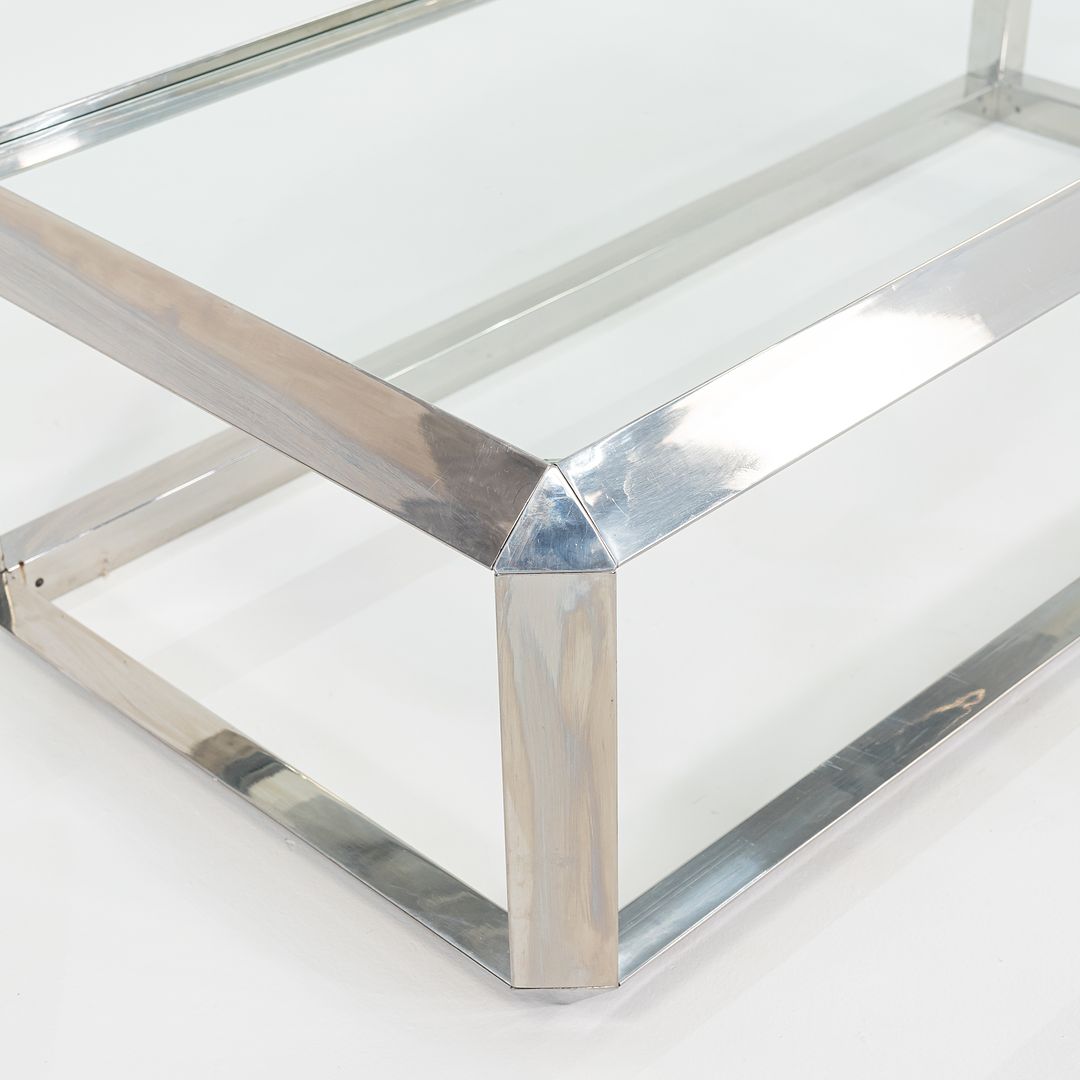 C. 1970s Chromed Steel Coffee Table with Glass Top Attributed to Ross Littell