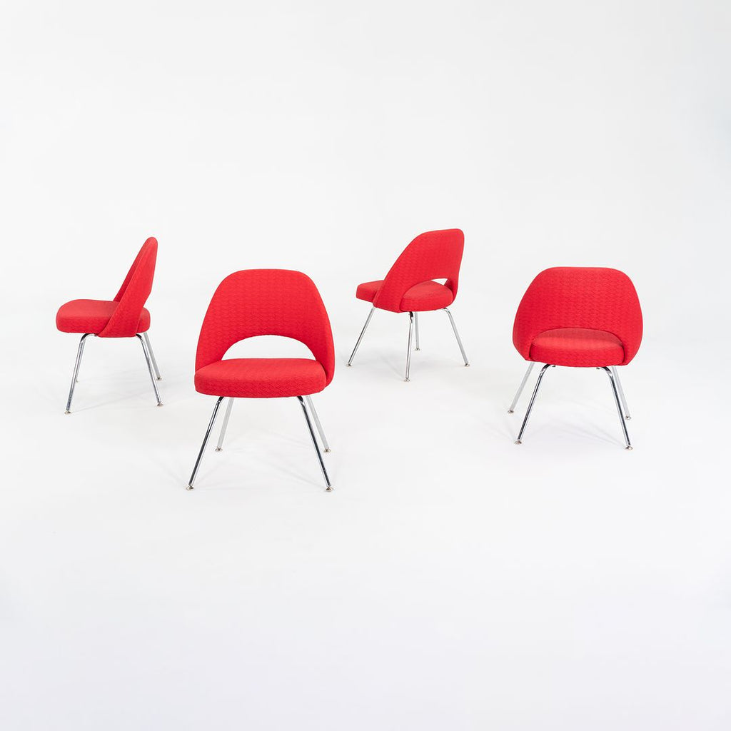 2011 Set of Four Eero Saarinen for Knoll Armless Executive Side / Dining Chairs in Red Fabric