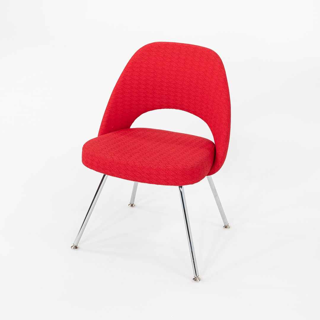 2011 Set of Four Eero Saarinen for Knoll Armless Executive Side / Dining Chairs in Red Fabric