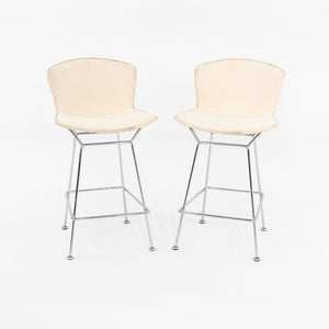 2011 Pair of Harry Bertoia for Knoll Chrome Counter Stools with Ivory Fabric Pads