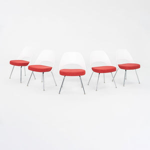 2011 Eero Saarinen for Knoll Armless Executive Side / Dining Chairs in White with Red Fabric 5x Available