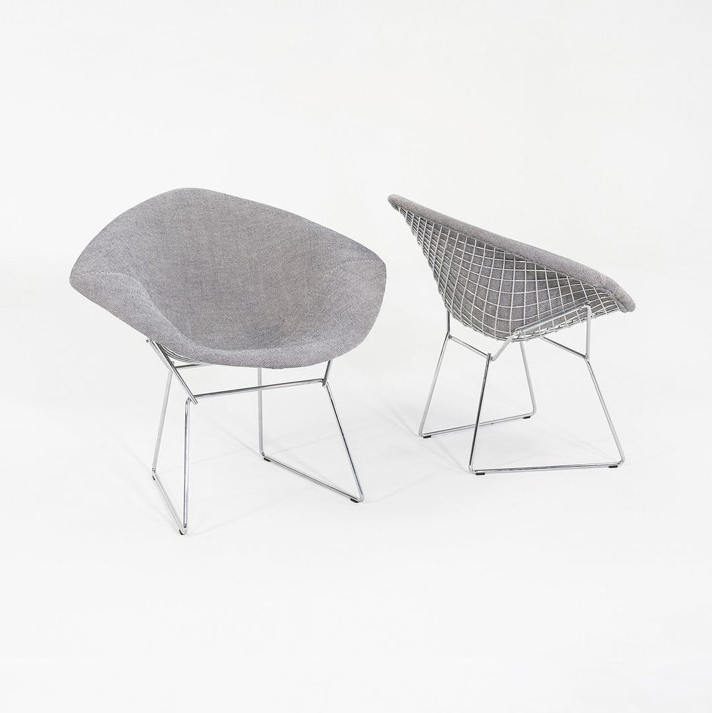 2010s Harry Bertoia for Knoll Small Diamond Lounge Chairs in Grey Fabric and Chrome 2x Available