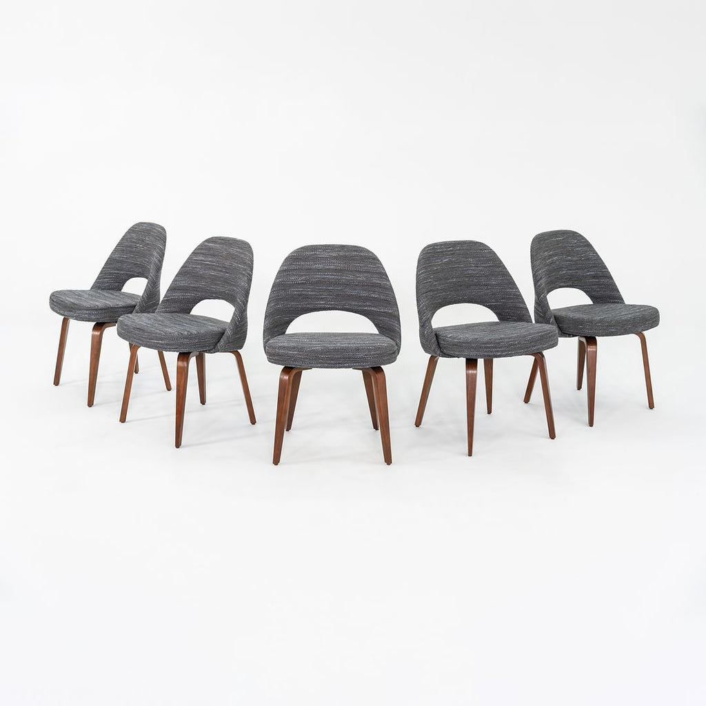 2022 Set of Five Eero Saarinen for Knoll Armless Executive Dining Chairs in Rivington Fabric