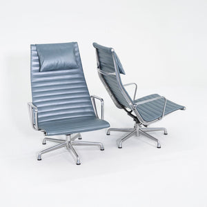 2005 Herman Miller Eames Aluminum Group Reclining Lounge Chairs in Blue Leather 9x Available