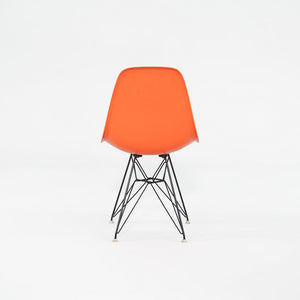 1962 Set of Four Herman Miller Eames DSR Fiberglass Dining Side Shell Chairs in Red/Orange with Eiffel Bases