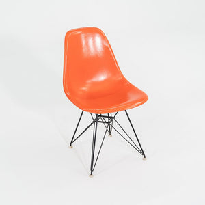 1962 Set of Four Herman Miller Eames DSR Fiberglass Dining Side Shell Chairs in Red/Orange with Eiffel Bases