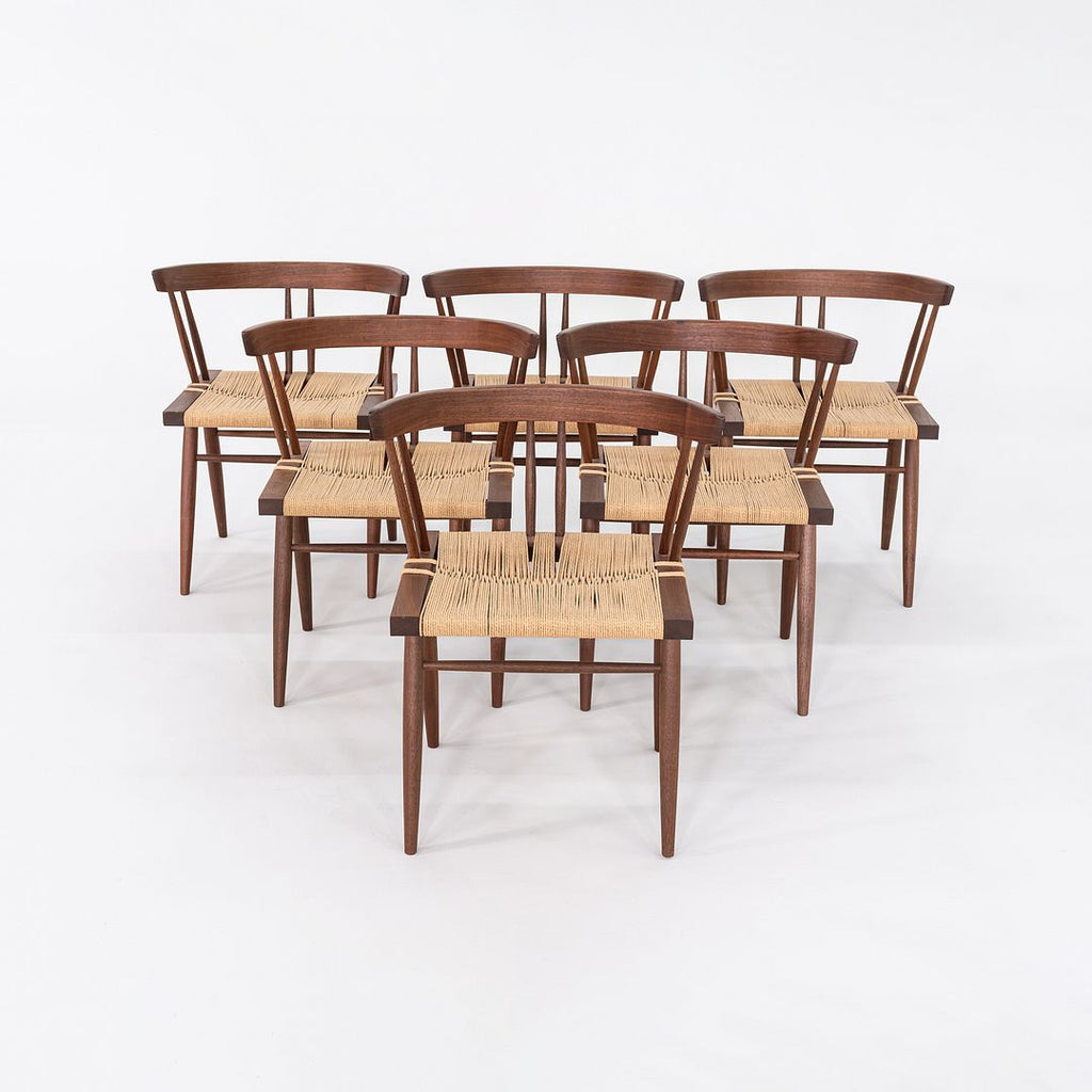 2014 Set of Six Mira Nakashima Grass Seated Dining Chairs in Black Walnut