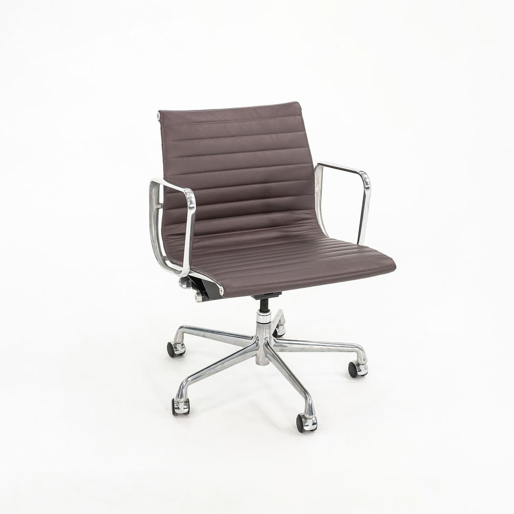 2010s Eames Aluminum Group Management Desk Chair by Ray and Charles Eames for Herman Miller in Purple / Eggplant Leather