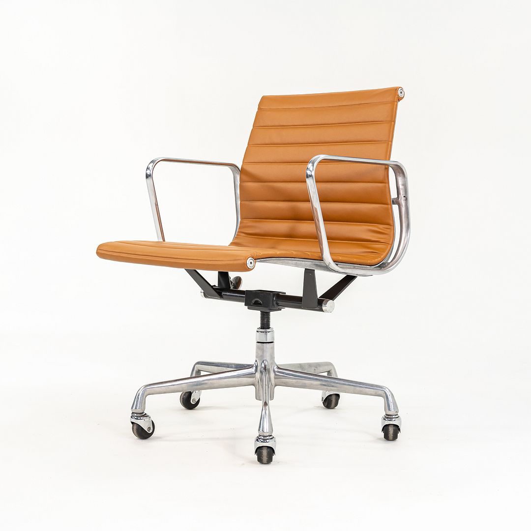 SOLD 2010s Aluminum Group Management Desk Chair by Charles and Ray Eames for Herman Miller in Cognac Leather