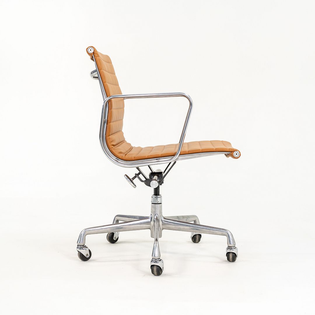 SOLD 2010s Aluminum Group Management Desk Chair by Charles and Ray Eames for Herman Miller in Cognac Leather