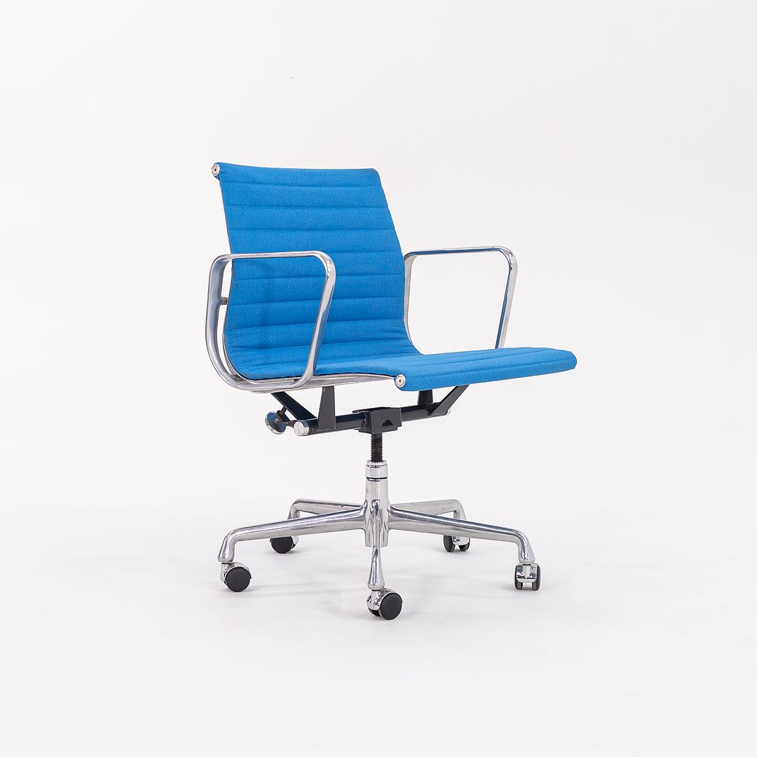 2010s Eames Aluminum Group Management Desk Chair by Ray and Charles Eames for Herman Miller in Blue Leather