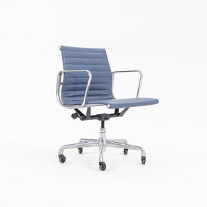 SOLD 2010s Aluminum Group Management Desk Chair, Model EA335 by Charles and Ray Eames for Herman Miller in Blue Leather 2x Available