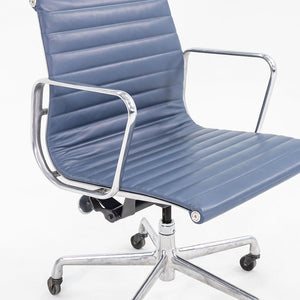 SOLD 2010s Aluminum Group Management Desk Chair, Model EA335 by Charles and Ray Eames for Herman Miller in Blue Leather 2x Available