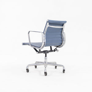 SOLD 2010s Aluminum Group Management Desk Chair, Model EA335 by Charles and Ray Eames for Herman Miller in Blue Leather 2x Available