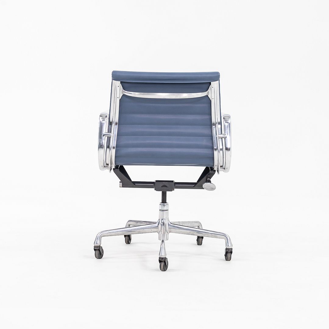 SOLD 2010s Aluminum Group Management Desk Chair, Model EA335 by Charles and Ray Eames for Herman Miller in Blue Leather 2x Available