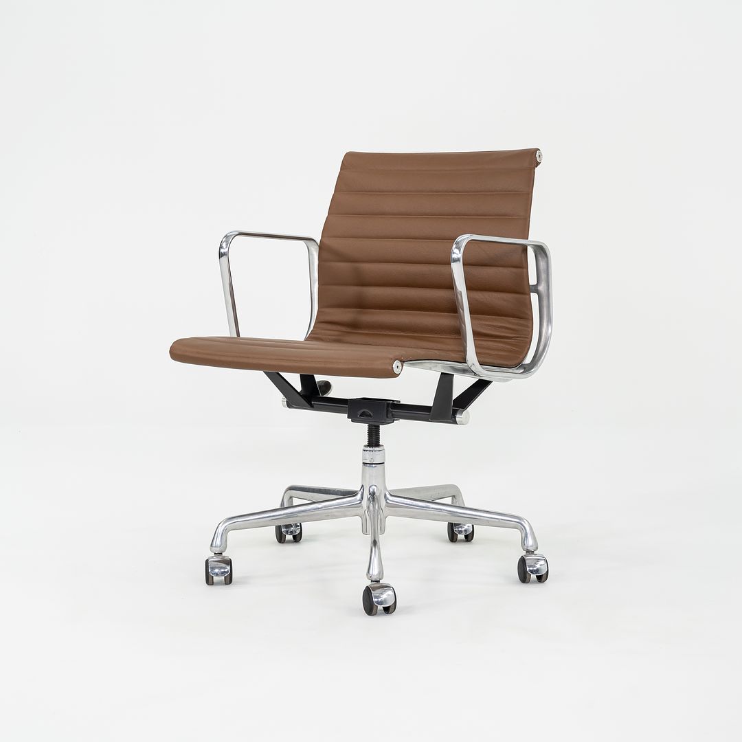 2010s Herman Miller Eames Aluminum Management Desk Chair in Chocolate Brown Leather