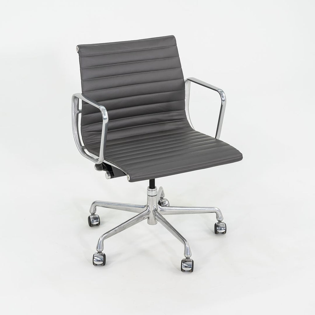 SOLD 2010s Herman Miller Eames Aluminum Management Desk Chair in Dark Grey Leather