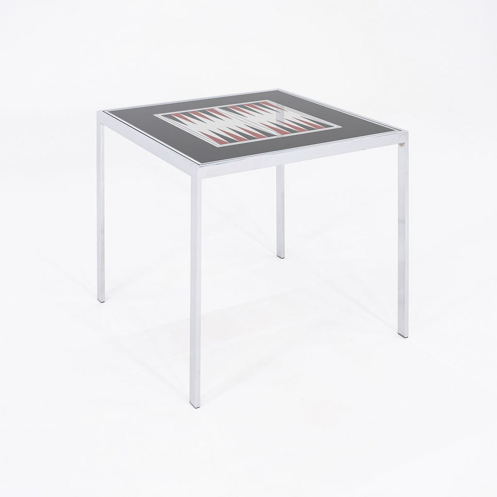 1970s Maison Jansen Backgammon Game / Dining Table in Chrome and Glass 32 in