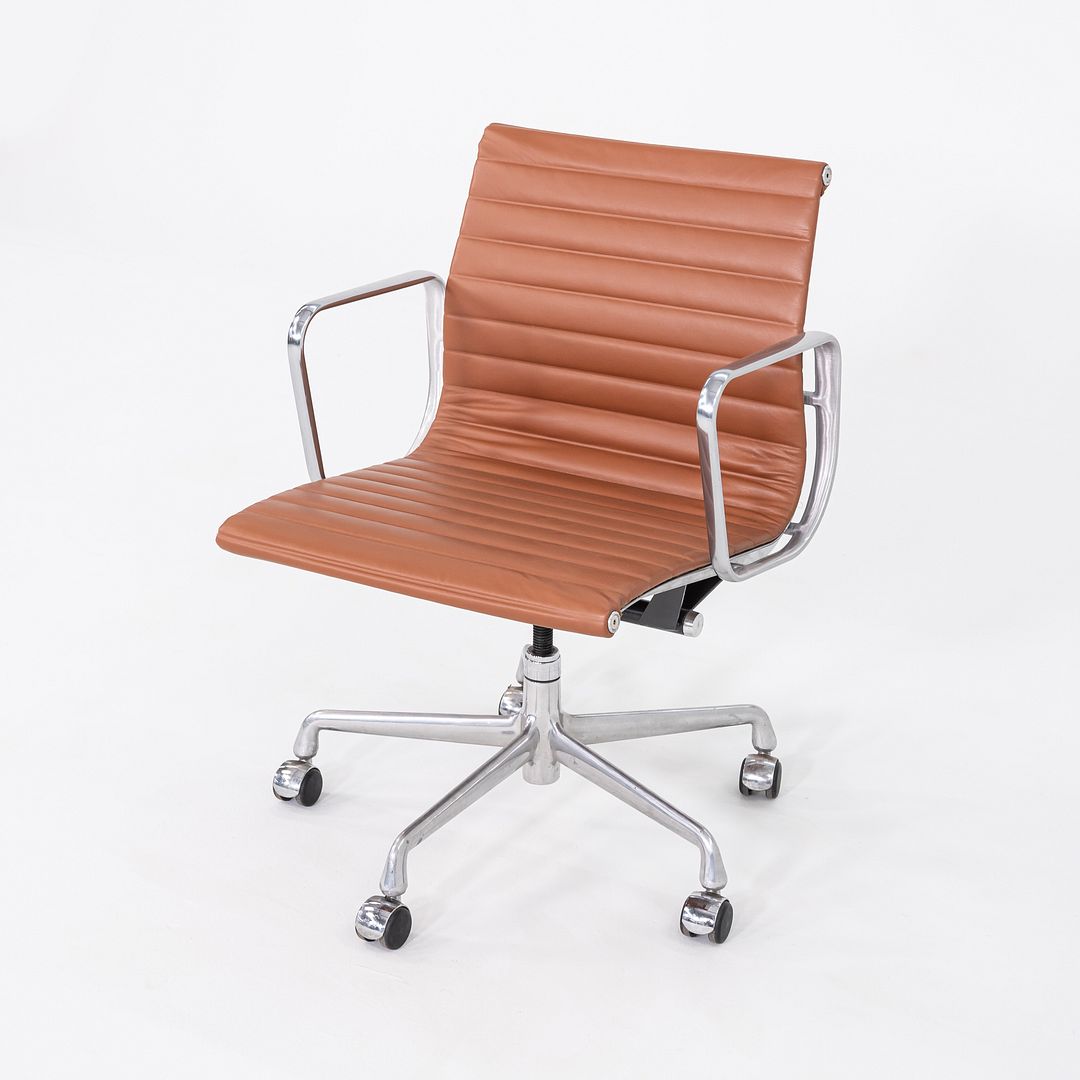 2010s Herman Miller Eames Aluminum Management Desk Chair in Cognac Leather 2x Available