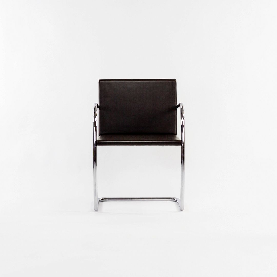 2007 Set of Six Brno Tubular Thin Pad Chair, Model 245A by Mies van der Rohe for Knoll in Brown Leather