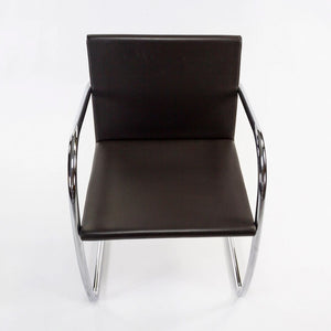 2007 Set of Six Brno Tubular Thin Pad Chair, Model 245A by Mies van der Rohe for Knoll in Brown Leather