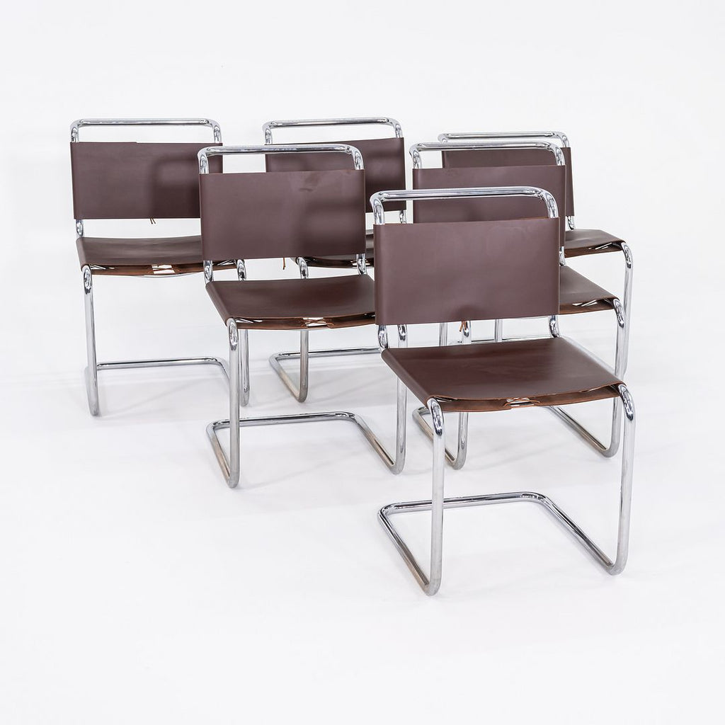 SOLD 1960s Set of Six Marcel Breuer for Knoll B33 Spoleto Dining Chairs in Brown Leather