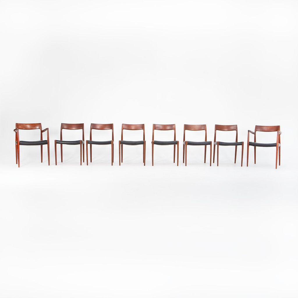 1960s Model 57 & 77 Dining Chairs by Niels Møller for J.L. Møllers Møbelfabrik in Teak and Black Leather