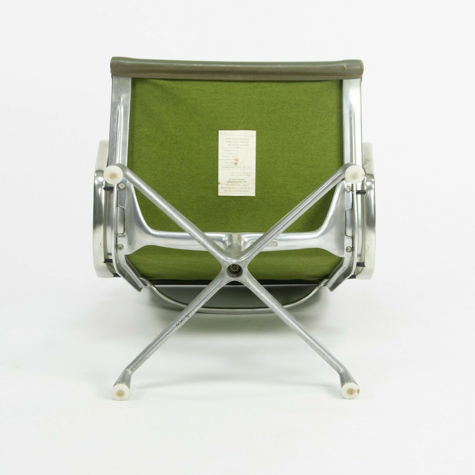 SOLD 1970s Herman Miller Eames Aluminum Group Soft Pad Lounge Chair in Green Leather