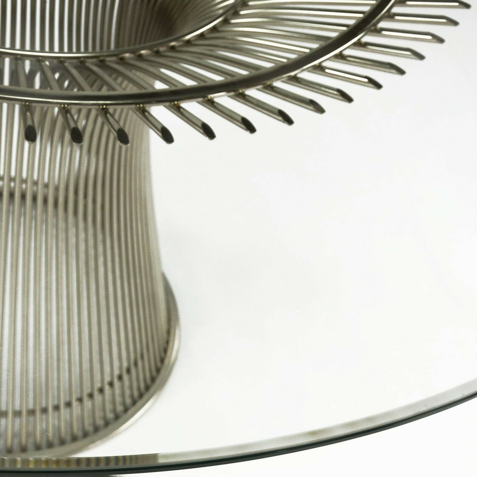 SOLD 1990s Warren Platner for Knoll Dining Table in Polished Nickel with 54 inch Glass Top