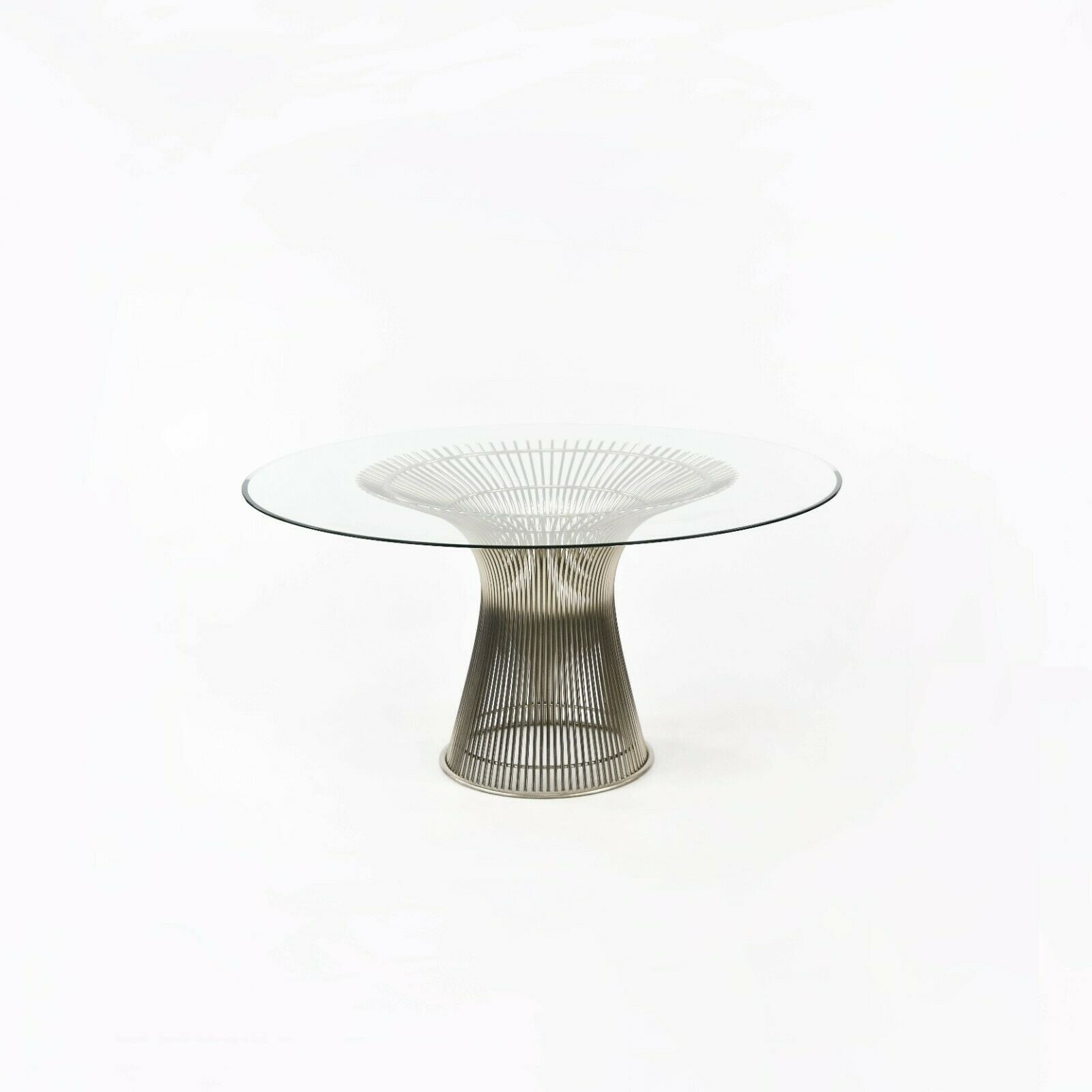 SOLD 1990s Warren Platner for Knoll Dining Table in Polished Nickel with 54 inch Glass Top