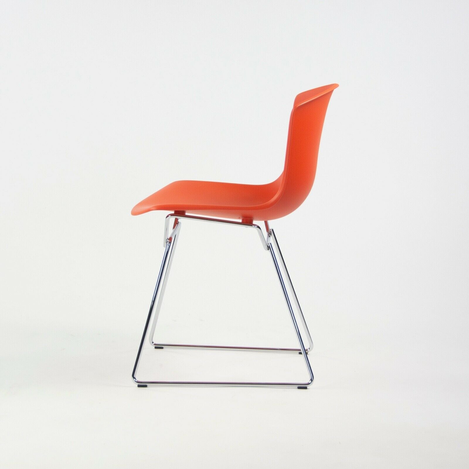 SOLD Harry Bertoia for Knoll Studio Molded Plastic Side Shell Chair Chrome Base Orange/Red