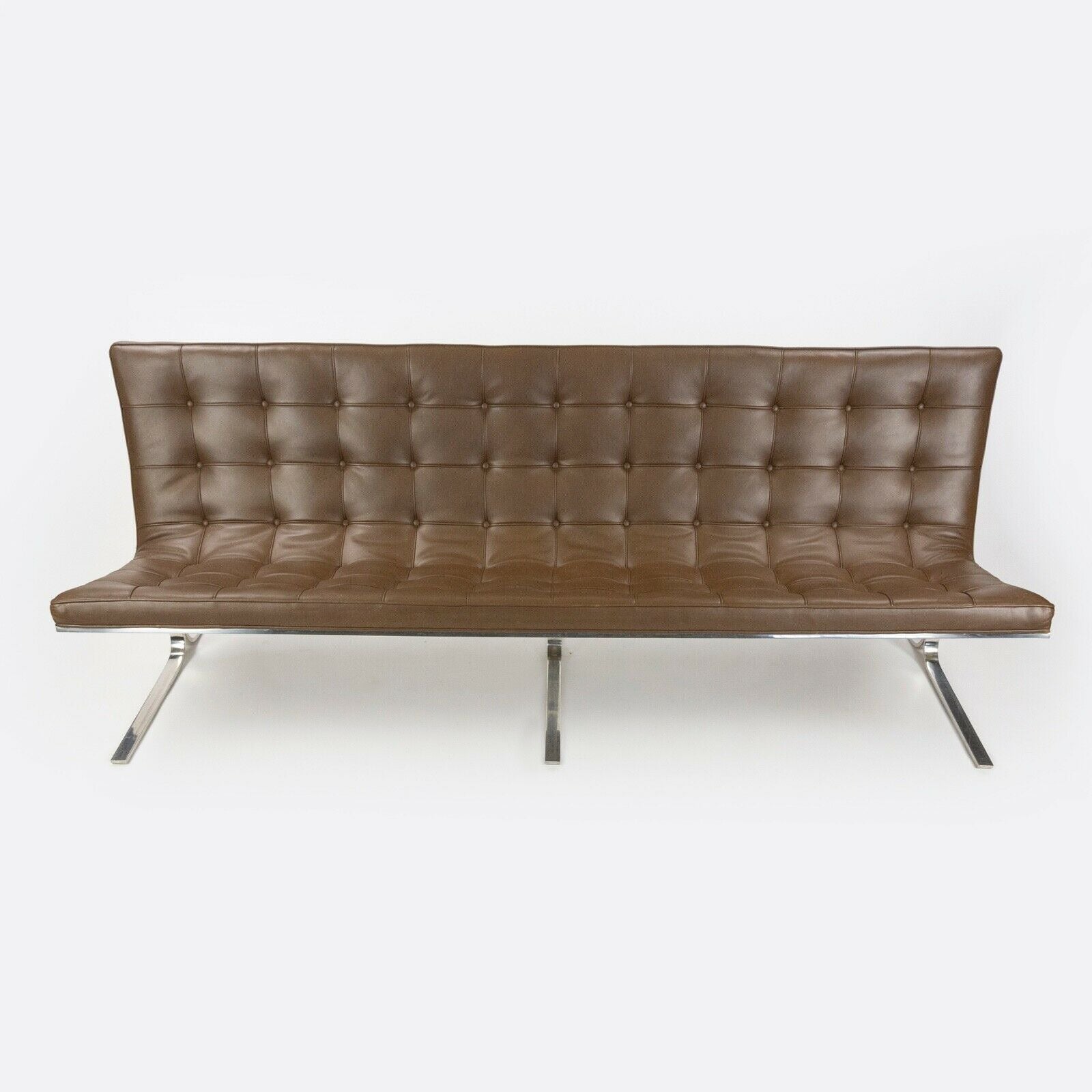 1960s Nicos Zographos CH28 Ribbon 3-Seat Sofa in Brown Leather