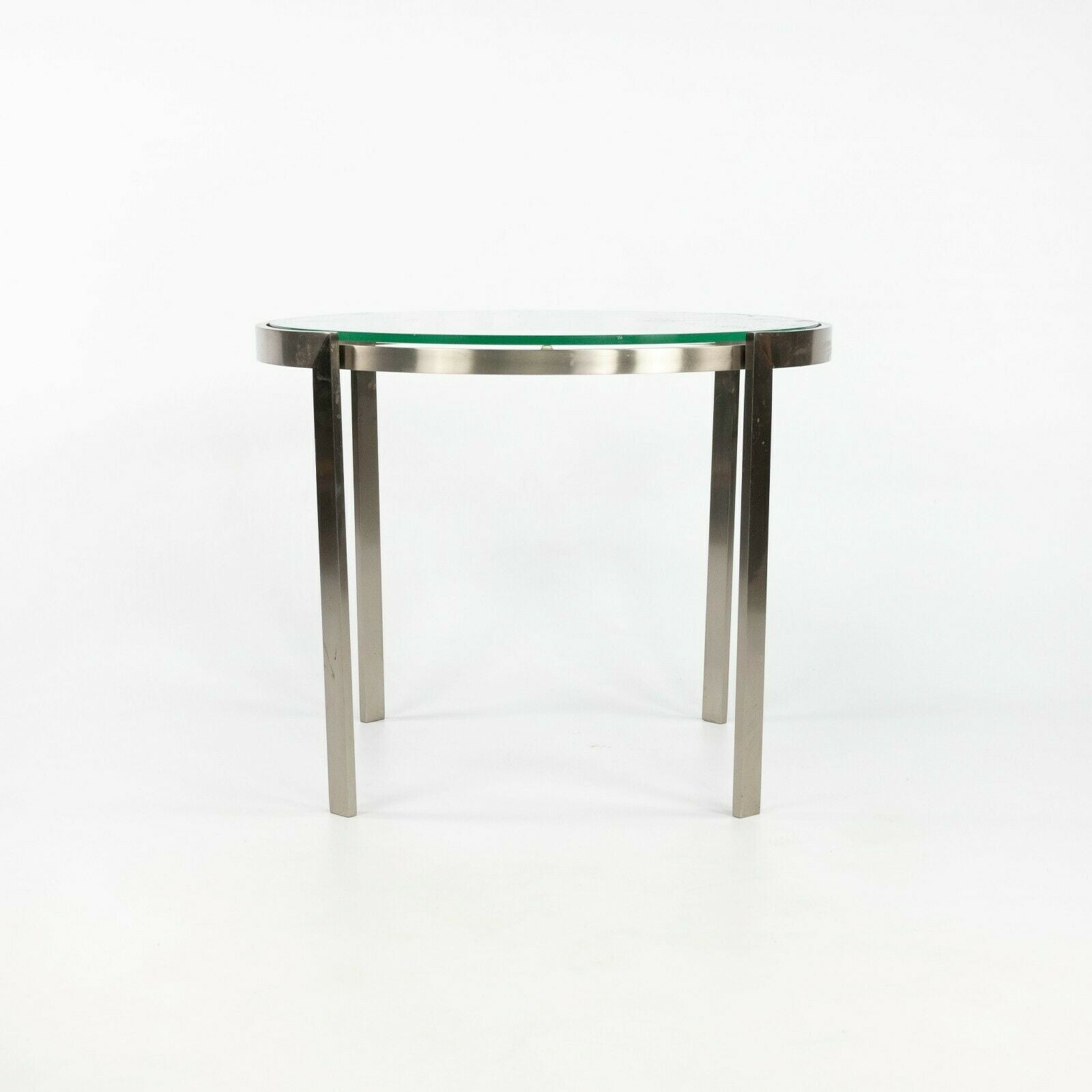 2010s Geiger Metal Series Matte Stainless Steel and Glass End Table / Side Table