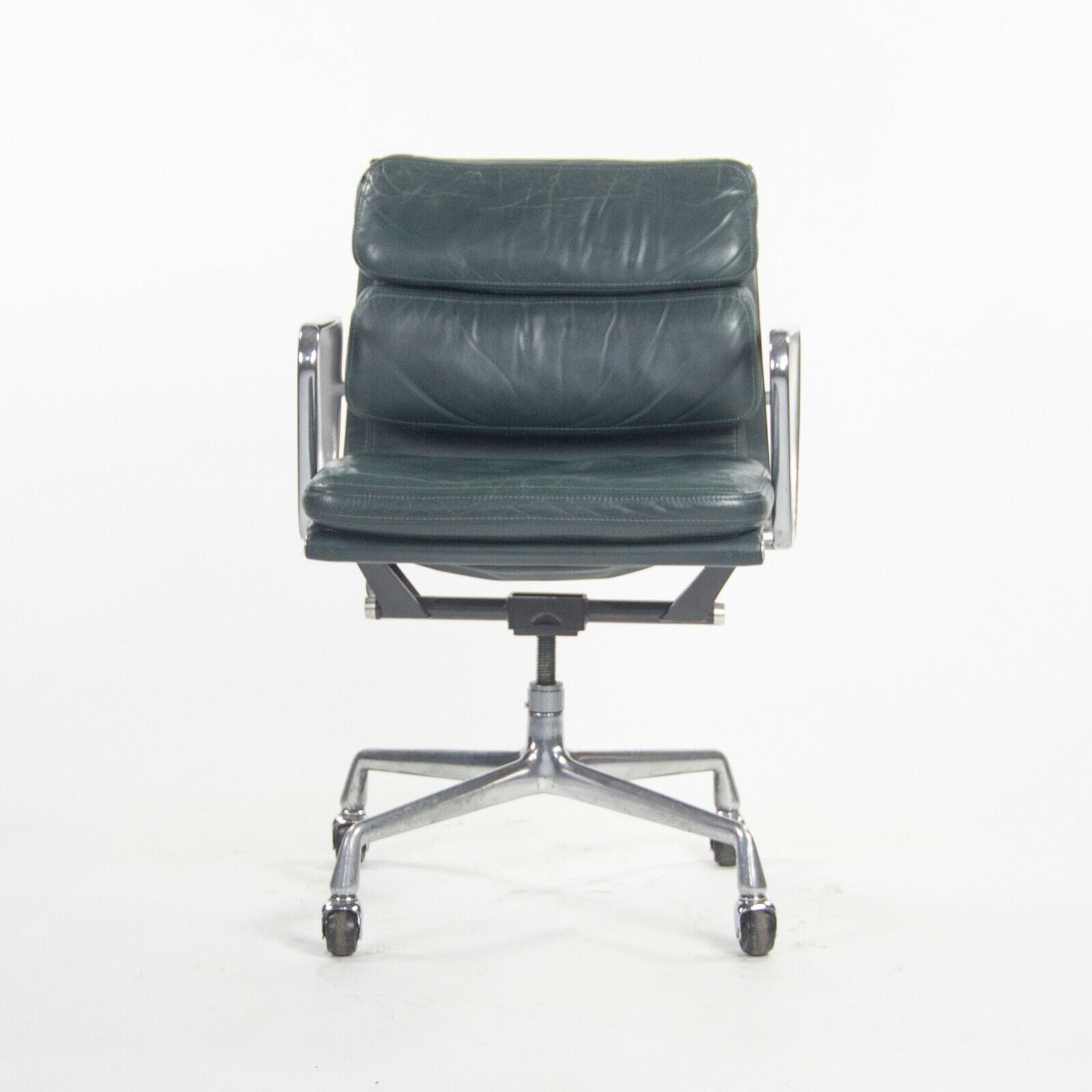 SOLD 1980s Herman Miller Eames Aluminum Group Soft Pad Management Desk Chair in Green Leather