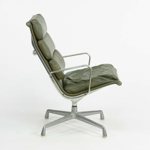 SOLD 1970s Herman Miller Eames Aluminum Group Soft Pad Lounge Chair in Green Leather