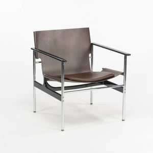 SOLD 2020 Charles Pollock for Knoll Sling Arm Chair with Brown Leather and Chrome 657